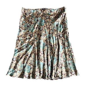 Vintage Banana Republic Retro Lined Print Pencil Y2K Floral Brown Teal Skirt 14